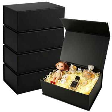 Imagem de LDXDRU Pacote com 5 caixas de presente pretas com tampas, caixa de presente magnética, caixa de presente de papelão para presentes, caixa magnética preta para casamento, proposta de dama de honra de