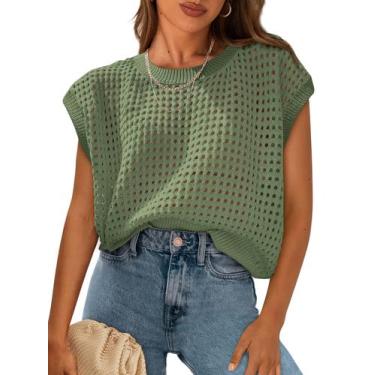 Imagem de Top feminino PRETTYGARDEN, primavera verão 2025, crochê, verde