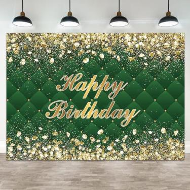 Imagem de ASDCXZ 2,1 x 1,5 m, cenário de feliz aniversário, diamantes dourados, fundo verde para fotografia, glitter, bolinhas, mulheres, homens, aniversários, festas, bandeiras, decorações de aniversário