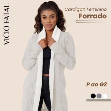 Imagem de Cardigan Feminino Moletom Peluciado Overcoat Furry Forrado Inverno Aconchegante Flanelado Longo-Feminino