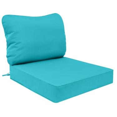 Imagem de AAAAAcessories Almofadas de assento profundo para ambientes externos, à prova d'água, resistentes ao desbotamento, almofadas de substituição de móveis de pátio, 61 x 61 x 12,7 cm, azul turquesa