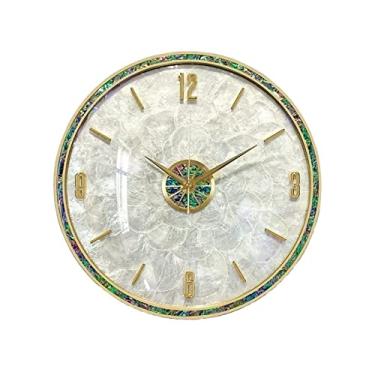 Imagem de WYUYIWH Relógio de parede moderno moderno concha decorativo relógio de parede leve relógio de latão de luxo sem tique-taque para sala de estar, escritório, decoração de quarto relógio (tamanho: 1)