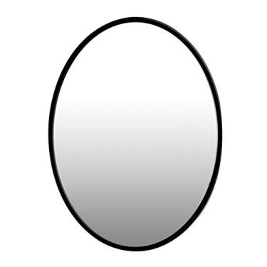 Imagem de Espelho oval para pendurar na parede espelho de banheiro nórdico conciso espelho decorativo moldura de metal com kit completo, preto