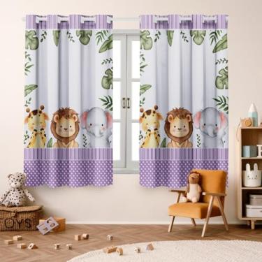 Imagem de Cortina Infantil Decorativa, 200x150cm, Poliéster Estampado, para Quarto e Sala, 2 Peças (SAFARI BABY LILAS)