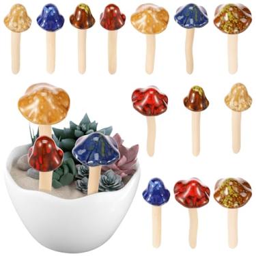 Imagem de Pacote com 16 cogumelos de cerâmica para jardim, decoração de 12 cm, cogumelos decorativos de 8 cores, adorável cogumelo cerâmico para jardim, quintal, interior, exterior