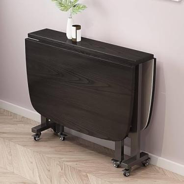 Imagem de Mesa Dobrável Fjmbd Para Jantar Com Roda Universal - Mesa De Jantar Extensível De Madeira Para Economia De Espaço, Design De Borda Redonda, Black, 120x80x75CM