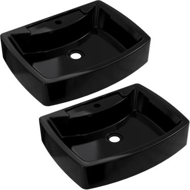 Imagem de Kit 02 Cubas de Apoio Retangular Para Banheiro Lavabo C01 RT50 Preto - Lyam Decor