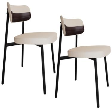 Imagem de Kit 02 Cadeiras Estofada Para Sala de Jantar Astrid Preto C01 Linho Palha Courino Café - Lyam Decor