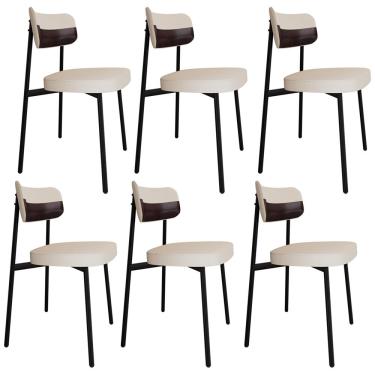 Imagem de Kit 06 Cadeiras Estofada Para Sala de Jantar Astrid Preto C01 Linho Palha Courino Café - Lyam Decor