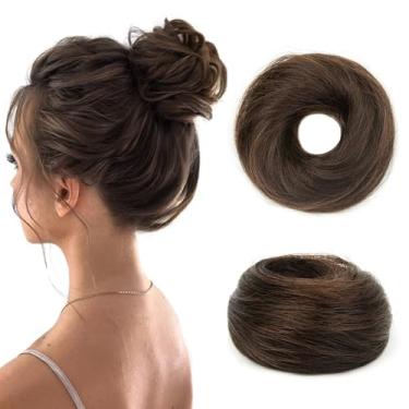 Imagem de TANJET Faixa de borracha elástica para coque de cabelo humano #marrom escuro elástico fofo despenteado Updo Chignons cabelo humano coque bagunçado Scrunchies extensões de rabo de cavalo para mulheres