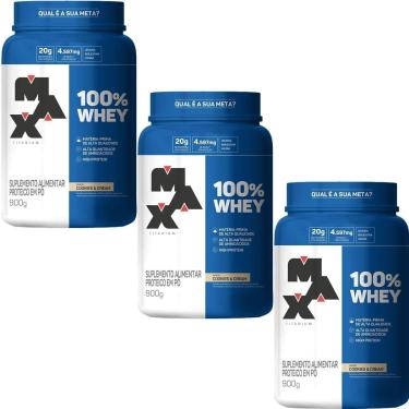Imagem de Kit 3X 100% Whey - 900g Cookies e Cream - Max Titanium-Masculino
