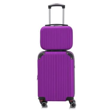 Imagem de Conjunto Mala De Viagem 10KG E Frasqueira Ziper Extensível Roda Dupla 360° TSA WZ06 (Roxo Escuro,55×35×25cm)