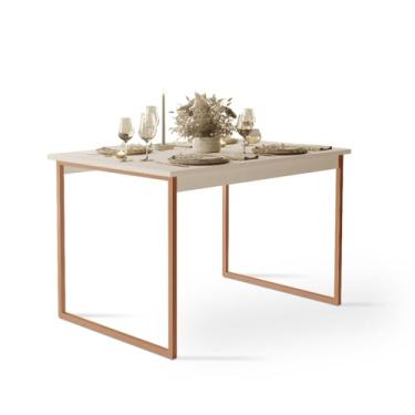 Imagem de Mesa de Jantar Retangular 4 Lugares 110x70cm Aço e MDF Moderna (Off White/Cobre)