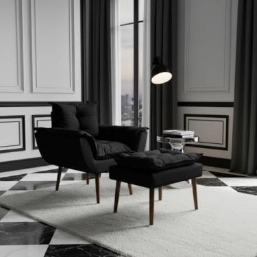 Imagem de Poltrona Decorativa com Puff, Estilo Moderno, Conjunto de Cadeira e Apoio para Pés, para Sala de Estar, Recepção, Quarto, Penteadeira e Closet (Grafite)