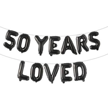 Imagem de Faixa de balão amada por 50 anos, guirlandas de glitter multicoloridas para artigos de decoração de festa de aniversário de 50 anos/casamento (50 anos amados preto)