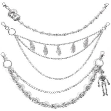 Imagem de DRABPOI 3 peças, corrente de crânio para homens e mulheres, correntes, para homens, calças punk, correntes para motociclista, corrente de caveira pesada, cinto acessórios góticos