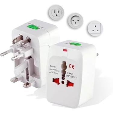 Imagem de Kit com 2 Adaptadores Universais de Tomada Padrão Internacional EUA,Europa,Inglaterra,Australia – Com LEDs, Pinos Retráteis e Proteção de Corrente