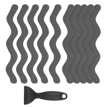 Imagem de YAHENLI 24 peças adesivos antiderrapantes para chuveiro, tiras antiderrapantes para banheira de segurança, adesivos com fita antiderrapante com raspador para banheira, chuveiro, piso, escadas, degraus