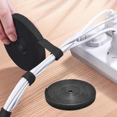 Imagem de Tiras de nylon de 3/20.3 cm, tiras de gancho e laço de dupla face, tiras autoaderentes, rolo de gerenciamento de abraçadeiras para agrupar fixação, armazenamento e organização (preto)