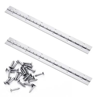 Imagem de Dobradiças contínuas e de piano de 30 cm, 2 peças de dobradiça contínua de aço inoxidável com furos, dobradiças de piano polidas resistentes para armários, caixa de armazenamento, barcos, parafusos