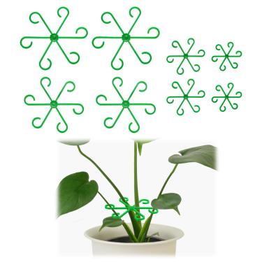 Imagem de 8 peças de suporte de caule de plantas, 4 tamanhos, estacas de suporte de caule de plantas de escalada reutilizáveis para treliça de flores para ambientes externos e internos, verde