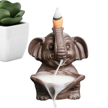Imagem de Porta-incenso de cerâmica, queimador de incenso de elefante, Queimador de cachoeira com suporte de cone de incenso de refluxo, Suporte de de cerâmica, decoração de casa de aromaterapia para me