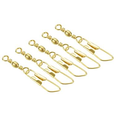 Imagem de Barril de pesca giratório com encaixe de segurança, 50 peças de aço carbono sólido anel terminal equipamento para pesca em água salgada em água doce, dourado