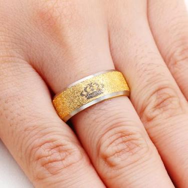 Imagem de Anéis de casal His Queen Her King Crown de aço inoxidável | Anéis combinando com acabamento escovado para homens e mulheres | Opções de ouro e azul | Tamanhos 6-11, Aço inoxidável, Sem pedra preciosa