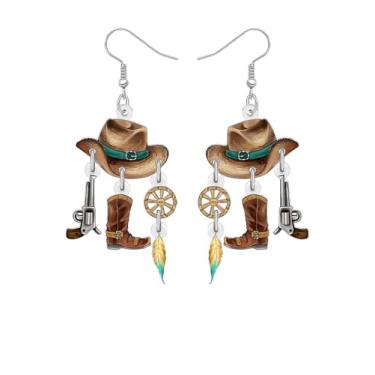 Imagem de Acrílico engraçado chapéu de vaqueira ocidental botas brincos presentes para mulheres brincos de cowboy pingente joias para amantes de rodeio festival de música country, Medium, Acrílico, Sem pedra