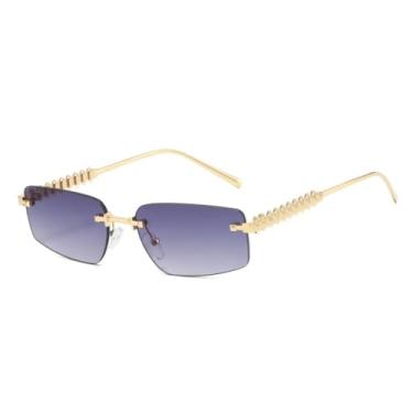 Imagem de Óculos de sol femininos de luxo, sem armação, com gradiente, design retrô, com rebites, simples, casual, masculino, UV400 (cinza dourado)