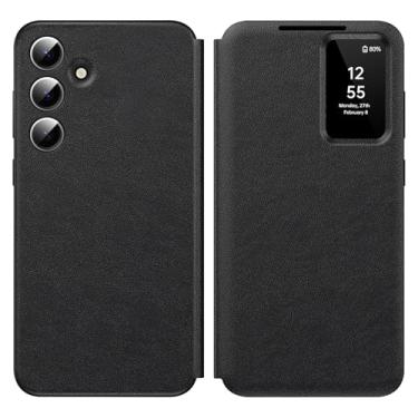 Imagem de Capa para Samsung A16 com tela pequena inteligente, capa carteira S-View, para Samsung Galaxy A16 5G, capa de janela inteligente, capa protetora de couro flip Smart View (preto)