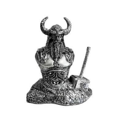 Imagem de Estátua de resina do deus nórdico Thor 14,5 cm com martelo Mjölnir