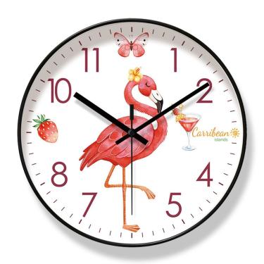 Imagem de Relógio de parede Flamingo, 30 cm de diâmetro, silencioso e sem tique-taque