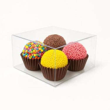 Imagem de 100 Caixas de Acetato 8x8x3 para 04 Docinhos em acetato transparente c