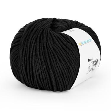 Imagem de Katech Fio de algodão para crochê - 55% algodão 45% acrílico - 4 médios (penteado) - fio de algodão de leite super macio - ótimo kit inicial de crochê e tricô para artesanato colorido (preto)