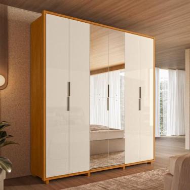 Imagem de Guarda Roupa Casal com Espelho 6 Portas e Pés Em MDF Matisse Madetec, 