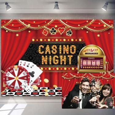 Imagem de 3 x 2,4 m Casino Night Backdrop Dice Chip Pokers Lucky Numbers Cortina Vermelha Las Vegas Tema Fotografia Fundo para Festa de Aniversário Família, Decoração Banner Adultos Studio Photo Booth Adereços