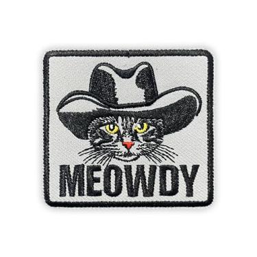 Imagem de MEIYSTICK Meowdy Remendos bordados com gancho e laço de gato caubói para mochilas, chapéus, colete para cães, tamanho animal engraçado, aplique tático de 7,6 cm para roupas, lindos adesivos bordados