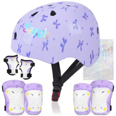 Imagem de Capacete infantil, capacete de bicicleta infantil com adesivos faça você mesmo, conjunto de joelheiras e cotoveleiras de unicórnio ajustável para meninas de 3 a 5 a 8 anos adequado para patins