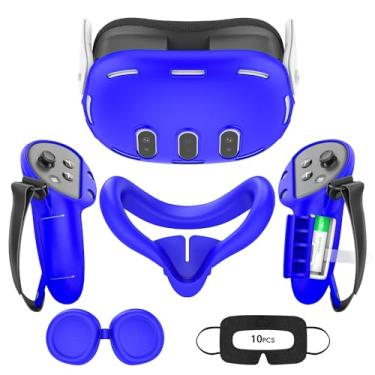Imagem de VR Silicone Case for Meta Quest 3, Design Upgraded Accessories for Oculus Quest 3, Face Cover, Controller Grips, Shell Cover, Lens Cover, Disposable Eye Cover (Blue)