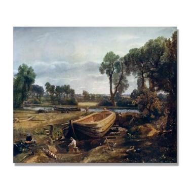 Imagem de NHLDZYH Arte de parede John Constable, (estaleiro), pôster de pinturas famosas, decoração de parede com impressão de imagem retrô de romantismo. Somente tela 60 x 72 cm - 23,6 x 28,3 pol