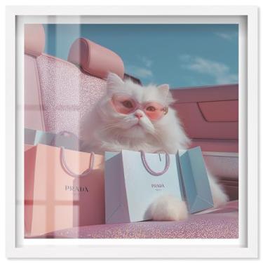 Imagem de Óculos de sol Shopper II Shadowbox Print Pink Glam Wall Art por Art Remedy, moldura branca, 50 x 50 cm