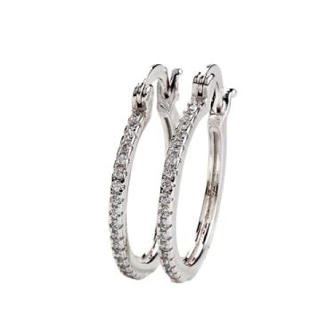 Imagem de Brincos modernos de argola fina com zircônia cúbica deslumbrante joias femininas luxuosas de cor prata, 1.11, Latão, Zircônia cúbica