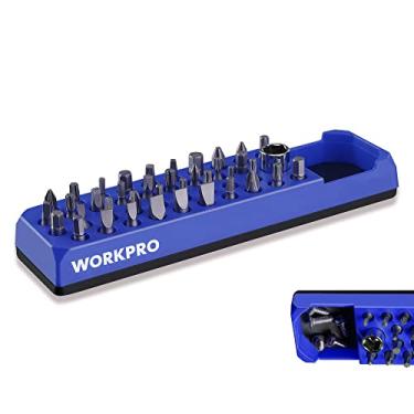 Imagem de WORKPRO Organizador magnético sextavado com 39 furos para chave de fenda sextavada suporte bandeja com base magnética forte, grade de armazenamento de acessórios, para pontas sextavadas de 1/4 polegada e adaptador de pontas, azul (bits não incluídos)