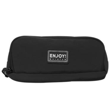 Imagem de Estojo Escolar 3 Compartimentos Bolso Interno Morefun Enjoy, Preto