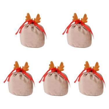 Imagem de Fenteer Conjunto de 5 Sacolas de Presente Natalinas com Cordão, Brinquedos para Brincar, Sacolas Multifuncionais para Embalar Presentes e Lembrancinhas de, Saco de Café, Brown Antlers L