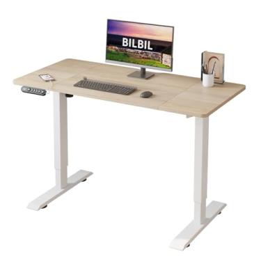 Imagem de bilbil Mesa de pé elétrica ajustável em altura, 121 x 61 cm, suporte para trabalho, escritório, casa, mesa ergonômica para computador com memória predefinida com emenda (marrom rústico)