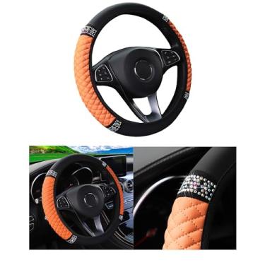 Imagem de Couslcd Capa de volante de carro brilhante, protetor de volante elástico de couro macio de strass de 38 cm, diamante de cristal brilhante para mulheres e meninas, acessórios de interior de carro para