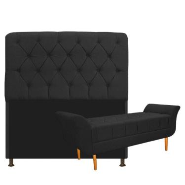 Imagem de Kit Cabeceira Lady e Recamier Ari 140 Cm Casal Suede Preto