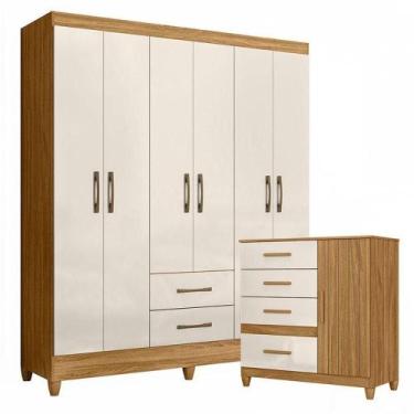 Imagem de Guarda Roupa Casal Panamá E Cômoda Venus Freijó Off White Com Pés - Mo